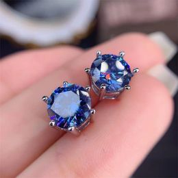 Boucles d'oreilles à breloques Yulem Super Flash 2ct en Moissanite bleue, bijoux en argent S Sier réussi le Test du diamant, cadeau d'anniversaire pour fête de mariage