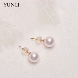 Charm Yunli Real 18K Gold Natural Freshwater Pearl Stud oorringen Pure Au750 Gold Earring Pins For Women Fine Jewelry Gift EA015 230310