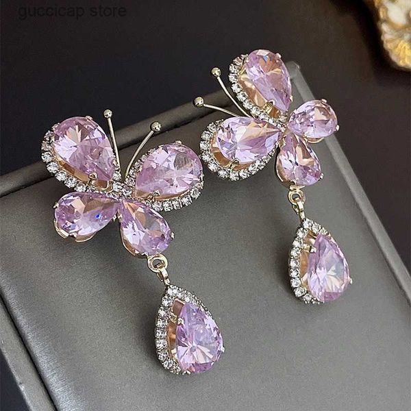 Charme Zircon Papillon Goutte D'eau Boucles D'oreilles pour Les Filles Doux Cool Style Rose Goutte Boucle D'oreille Élégant Mode OL Sparkle Dainty Bijoux Y240328