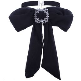 Charmcci Luxe Crystal Bow Broches Chiffon Bowknot Tie Stropdas Corsage Broche voor Vrouwen Tie Jurk Kraag Sieraden Accessorri