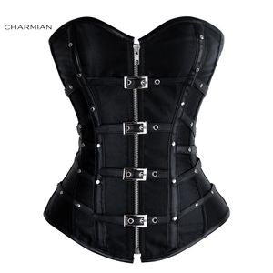Charmian Plus Size Femmes Gothique Steampunk Corsets Satin Zipper Overbust Corset Top Taille Formateur Espartilho Corpete Coreselet J190701
