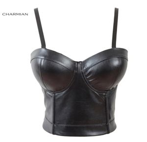 Charmian Women039s Sexy Kunstleer Band Bustier Racer Bustiers Top Lederen Korsetten En Bustier Gothic Pu Crop Bh Top Y190716998794