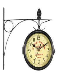 Charminer Vintage Decoratieve Dubbelzijdige Metalen Wandklok Antieke Stijl Station Wandklok Hangend Zwart3847357