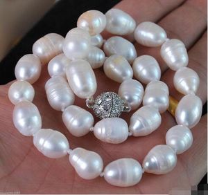 Charmant 11-13MM véritable collier de perles baroques ovales blanches naturelles 18''