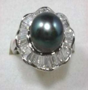 Charmant anneau de perle de perle noire de 12 mm 7 8 901235075267