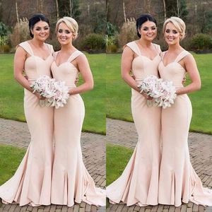 Charmant 2017 Pale Roze Mermaid Bruidsmeisjes Jurken Lange Goedkope Scoop Ruched Maid of Honour Wedding Guest Town Custom Made EN10099