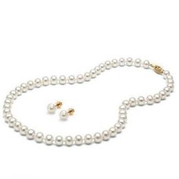 Charmante 7-8 mm Zuidzee witte parelketting 18 inch 14k gouden sluiting oorbellen263P