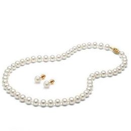 Charmant collier de perles blanches des mers du sud, 7-8mm, 18 pouces, boucles d'oreilles à fermoir en or 14 carats, 319V
