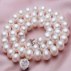 Charmant collier de perles AKoya blanches véritables, 8-9mm, 18 pouces, fermoir en argent 925, 2651