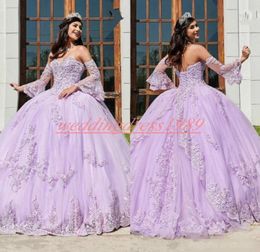 Charmant Appliqué Lila Quinceanera Jurken Bal Kant Grote maten Sweetheart 16 Tule Meisje Gala Feestjurk Junioren Formele Jurken Cus3991378