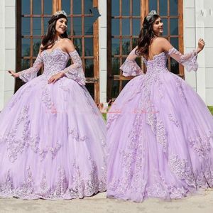 Charmante applique lila quinceanera jurken bal kant plus size lieverd 16 meisje prom feestjurk junioren formele jurken op maat gemaakt