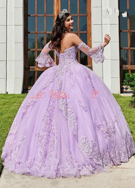 Charmante Applique Lilas Quinceanera Robes Boule En Dentelle Plus La Taille Chérie 16 Tulle Fille Robe De Soirée De Bal Juniors Robes Formelles Cus186N