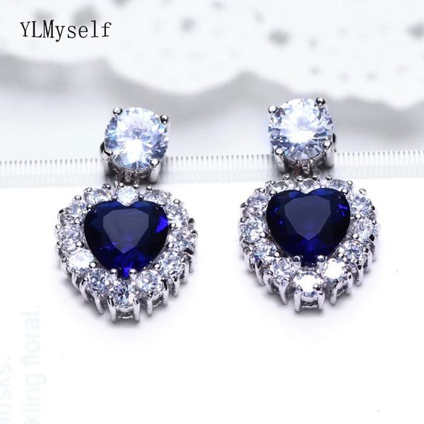 Dangle Chandelier Charmant Belle Big Blue Stones Boucle d'oreille Femme Bijoux Coeur Design Boucles d'oreilles pour femmes Cadeaux pour femme1