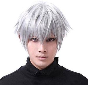 Gratis verzending Charming Mooie Hot Quality Tokyo Ghoul Kaneki Ken Korte Haar Straight Cosplay Haar Pruik Fancy Dress Unisex