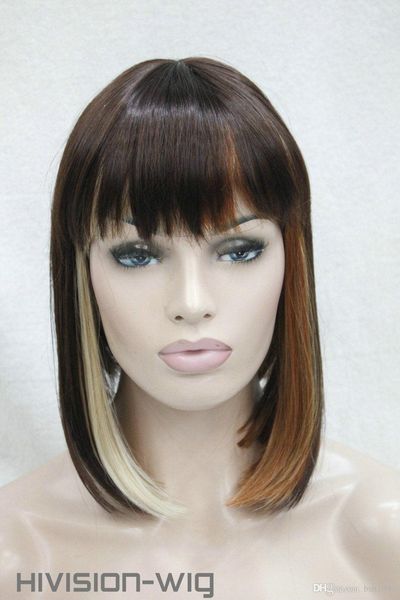 Envío gratis encantador hermoso nuevo Venta caliente Mejor Excelente Dark Auburn Mix Straight Bangs Mujeres Señoras Peluca de pelo diario