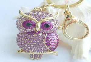 Charming Bird Owl Key Chain W Purple Rhinestone Crystals KPY03502C17169073