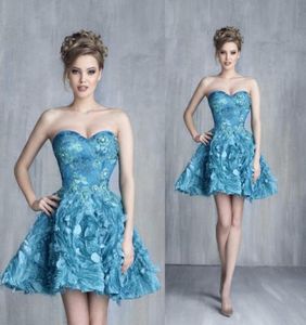 Charmante blauwe mini prom jurken lieverd ruches rok bal jurk avond feestjurk tule kant met bloem afstuderen jurk803573333