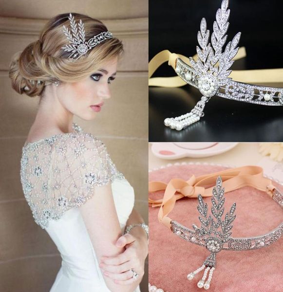 Charmants bandeaux de mariée Style Gatsby magnifique argent clair strass accessoires de cheveux Boho coiffes de mariée décoration de cheveux de mariée 4814286