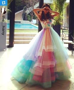Charmante robe arc-en-ciel colorée une ligne chérie des robes de bal épaule à lacets en tulle doux robes de mariée plus taille4924073