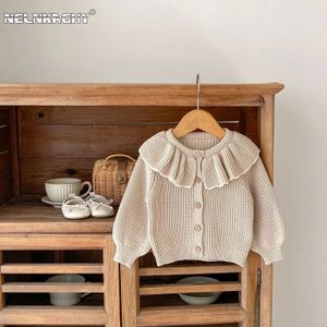 Charmant confortable Ins automne bébé filles tricot Cardigan pull col Lotus ourlet ébouriffé infantile enfant en bas âge mignon manteau 0-3Y 231226