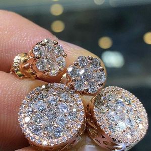 Charmante oorbellen voor mannen vrouwen geel rosé vergulde bling CZ diamanten stenen oorknopjes voor leuk cadeau