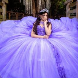 Charmante lila jurken voor quinceanera met 3D bloemenapplicatie Charro vestidos de 15 aos 2022 sweet 16 optochtjurk 322