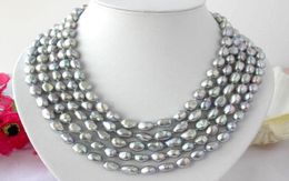 Charmant Long collier de perles d'eau douce grises baroques de 100 pouces, 11mm, chaînes 2304257