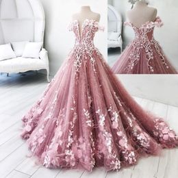 Charmante robe mascarade quinceanera robes papillons fleurs appliques au large de l'épaule sans arrière longueur du sol sweet 16 robes de concours 234d