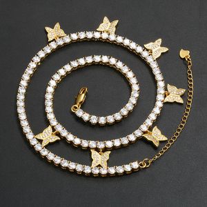 Charmant hommes et femmes collier or argent couleur plein CZ papillons collier avec chaîne de Tennis breloques bijoux cadeaux