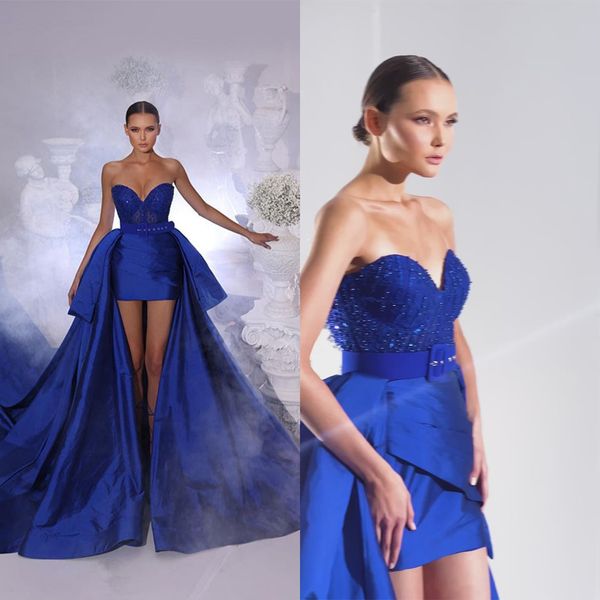 Vestidos de fiesta de sirena con encanto Apliques de novia Falda corta Cinturón de satén con cremallera de tren desmontable Vestido de fiesta formal por encargo de talla grande Vestido De Noite