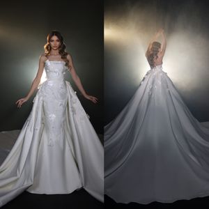 Charmante robe de mariée sirène appliques florales 3D robes de mariée avec jupes superposées paillettes robes de mariée dos nu balayage train sur mesure