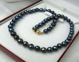 Encantador collar de perlas cultivadas de Tahití negro pavo real natural de 910 mm 1625039039 14K4330191