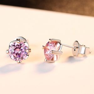 Charmant rose 3A Zircon diamant boucles d'oreilles femmes mode marque de luxe quatre griffes ensemble Super scintillant Zircon s925 argent boucles d'oreilles femme bijoux de fête de mariage