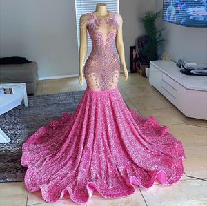 Charmant Roze Zeemeermin Galajurken 2023 Lovertjes Kralen Veren Luxe Formele Gelegenheid Jurken Plus Size Party Vestidos Prom 2023