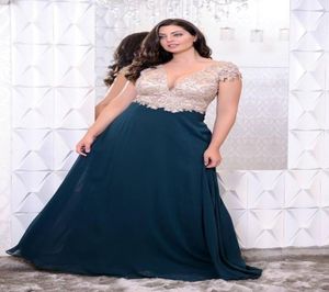 Charmante plus size avondjurken diep vneck beading prom -jurken aline vloerlengte chiffon appliques formele kleding389407777