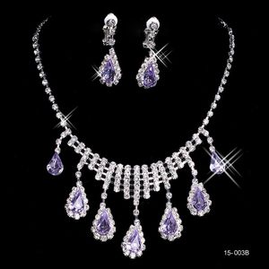 Charmant Paars Bruiloft Bruidssets Accessoires Sieraden Ketting Oorbel Set Partij Sieraden voor Bruiloft Bruid265z