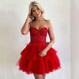 Mini vestidos De fiesta rojos encantadores, escote en forma De corazón, volantes, vestido corto De fiesta, batas De cola expuestas, 326 326
