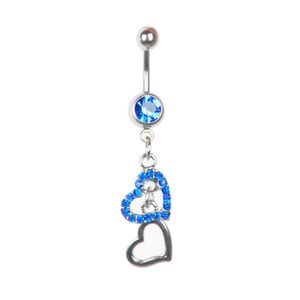 Encantador Diamante de imitación doble corazón amor vientre ombligo anillo Bar Barbell Piercing para el cuerpo