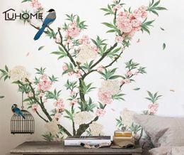 Encantador Avericot de albaricoque Pegatina de pared de flores para salas de estar de albaricoque Birds Decal de pared Decoración Sofá Arte de pared T2006621386