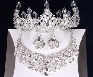 Charmant bijoux en argent 3 pièces costumes collier boucles d'oreilles diadèmes couronnes ensembles de bijoux de mariée accessoires de mariée bijoux de mariage T3036656825