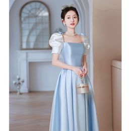 Charming sky blue Mother of the Bride Dresses princess satin Long white square Neckline Wedding Guest Gowns sexy backless teen graduation dress party dress for woman