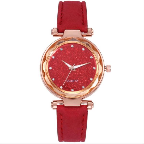 Charmante montre ciel étoilé bracelet en cuir poncé cadran en diamant argenté quartz tempérament élégant montres pour femmes montres-bracelets pour dames M2565