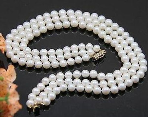Charmant collier de perles blanches naturelles des mers du sud, triple brin, 9-10mm, 17-19 pouces, fermoir en or 14 carats