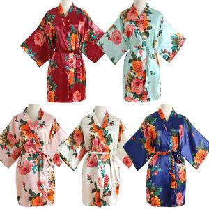 Charmante V-hals Kimono Badjas Rayon Nachtkleding Mini Bruid Bruidsmeisje Bruiloft Robe Print Floral Nightwear Nightdress One Size