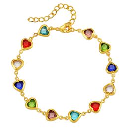 Bezauberndes Damen-Armband, 18 Karat Gelbgold vergoldet, bonbonfarbenes Glasstein-Herz-Armband für Mädchen und Frauen, schönes Geschenk