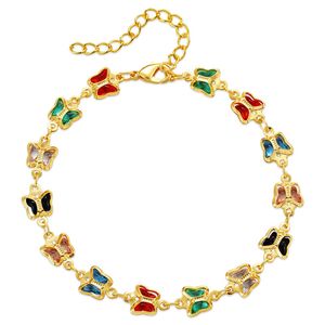 Bracelet charmant pour femmes, plaqué or jaune 18 carats, couleur bonbon, pierre de verre, papillon, pour filles, joli cadeau