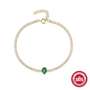 Charmant Bracelet Femme Argent 925 Plaqué Or Jaune Glacé Clignotant CZ Goutte D'eau Bracelet De Tennis pour Filles Femmes Joli Cadeau