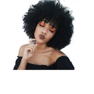 charmante vrouwen Braziliaanse haar Afrikaanse ameri korte afro kinky krullens simulatie menselijk haar krullend pruik voor dames op voorraad