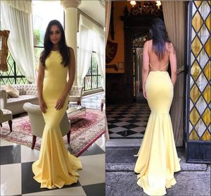 Charmante gele zeemeermin prom jurken open rug bateau chiffon jurken avondkleding goedkope elegante formele jurken feestjurk eenvoudig op maat gemaakt