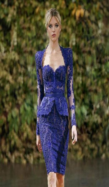 Charmant zuhair murad en dentelle applique peplum robes de cocktail gaine chérie manches longues longueur de genou robes de soirée Prom D4717401